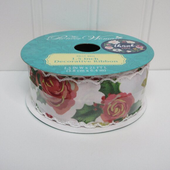 Lot of 2 Pioneer Woman Holiday Rose Christmas Decorative Ribbon 1.5in x 21ft New - Picture 1 of 8